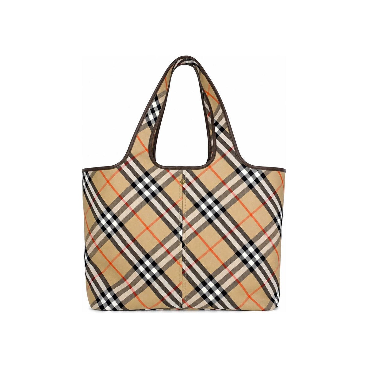 BURBERRY Leather Check Tote Bag Black Beige
