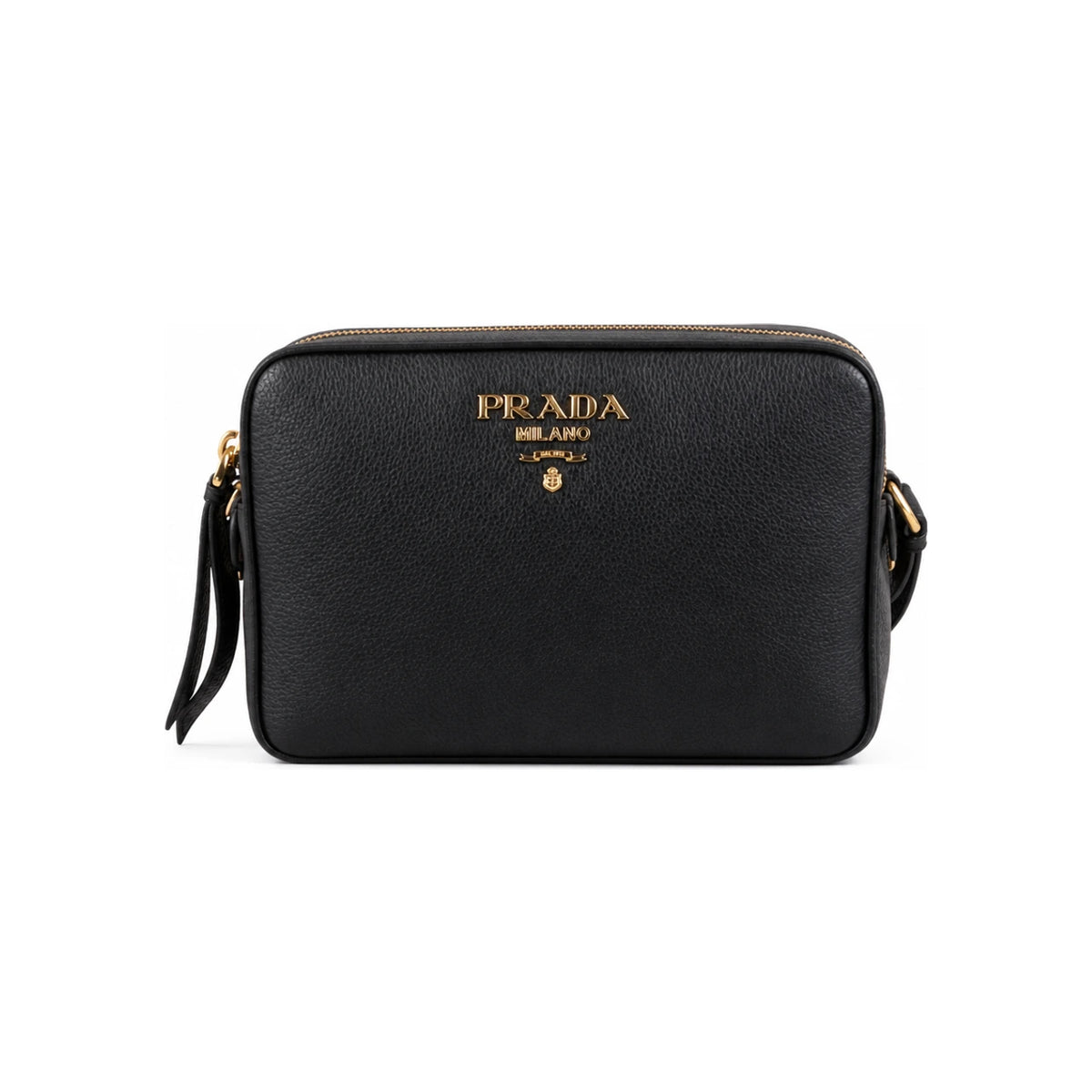 PRADA Vitello Phoenix Double Zip Crossbody Bag Black Leather 1BH079 2E8K F0002