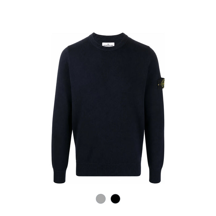 STONE ISLAND Wappen Patch Wool Crewneck Knit Sweater Gray Navy 7515535A3
