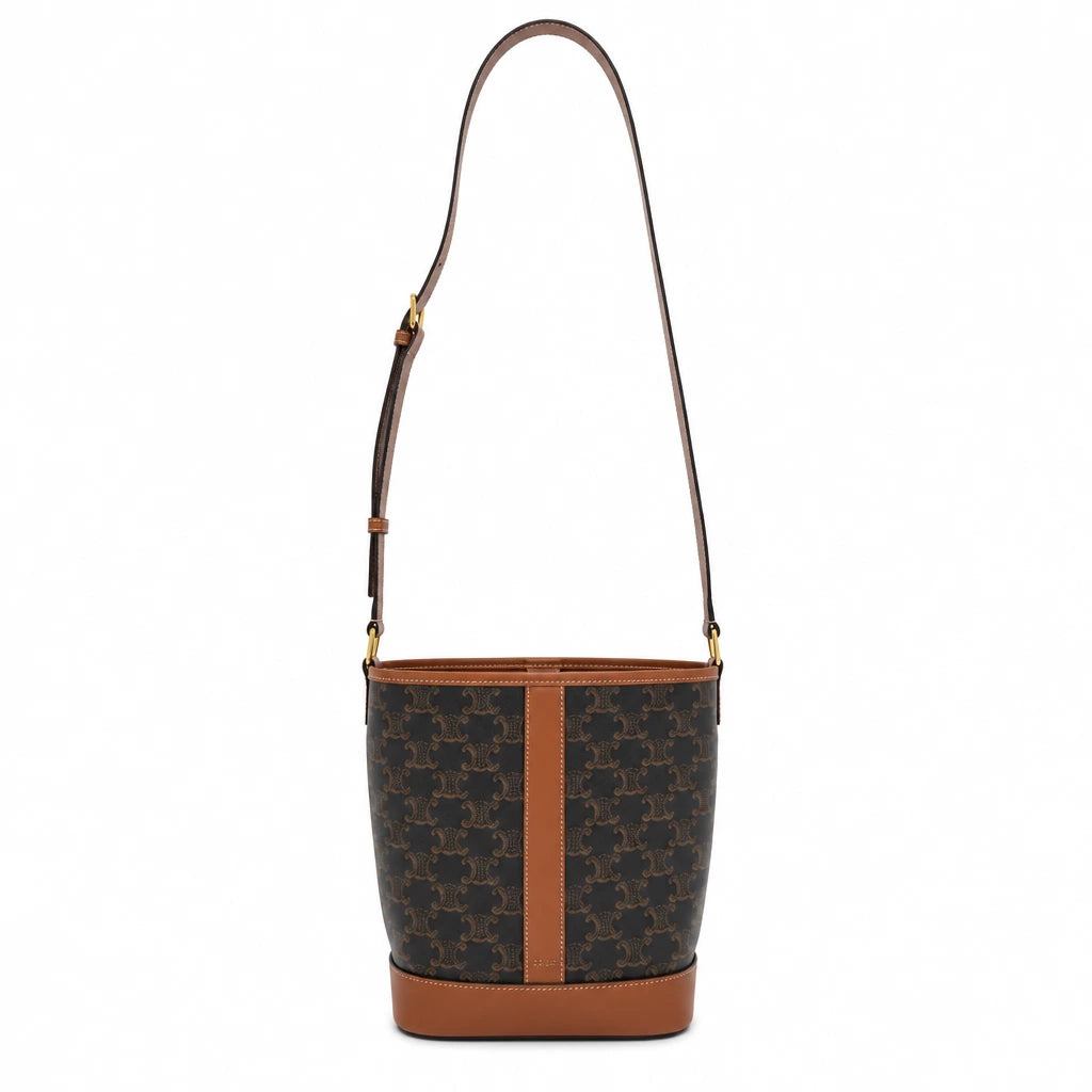 CELINE Triomphe Canvas Small Bucket Shoulder Bag White