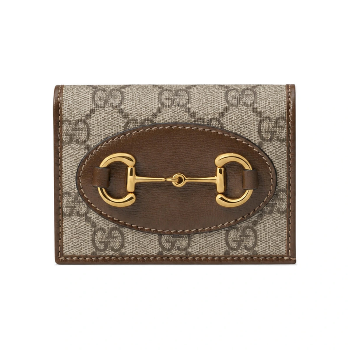 GUCCI Horsebit 1955 Beige Ancora Red Leather Card Case Wallet 621887