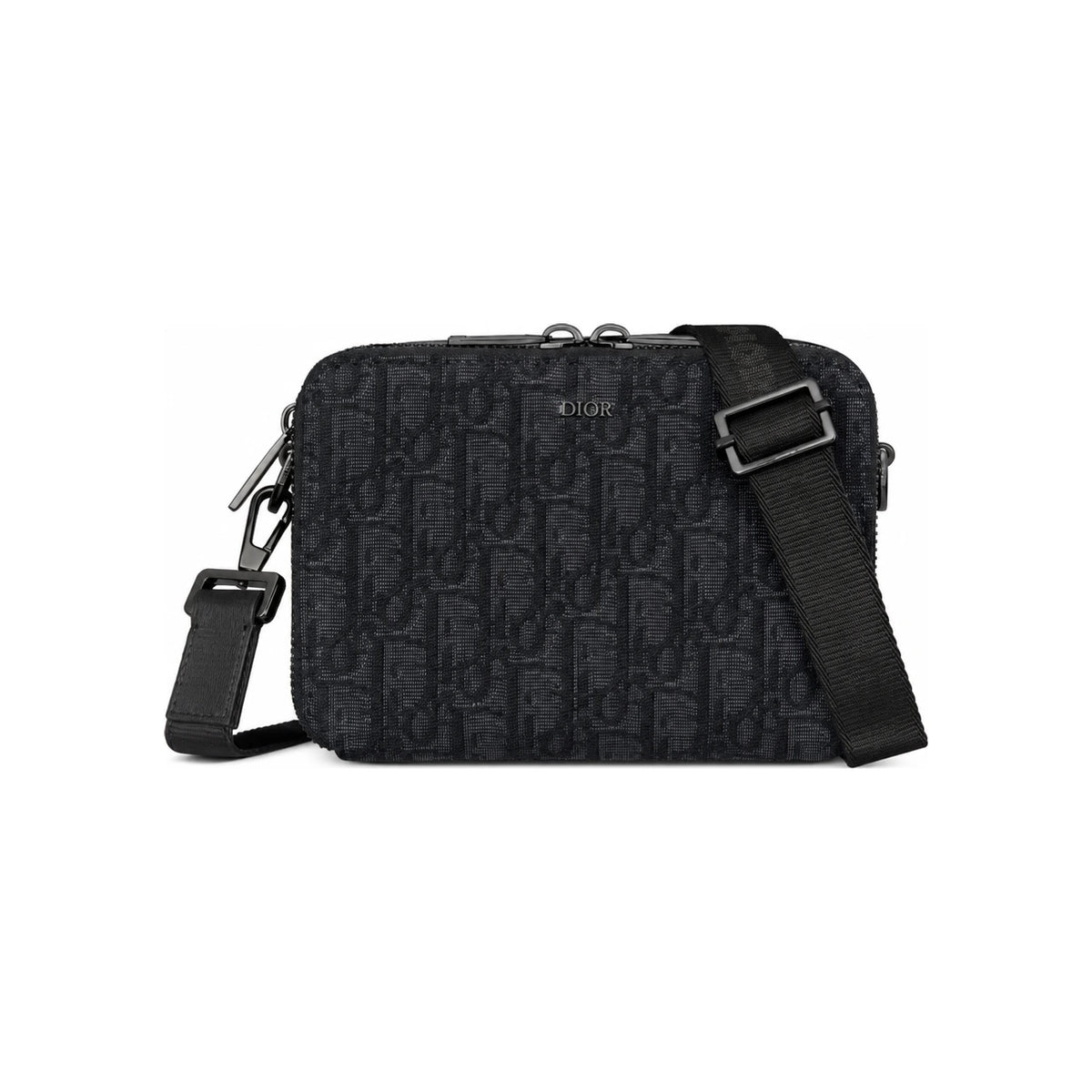DIOR Beige Black Oblique Jacquard Strap Zip Pouch