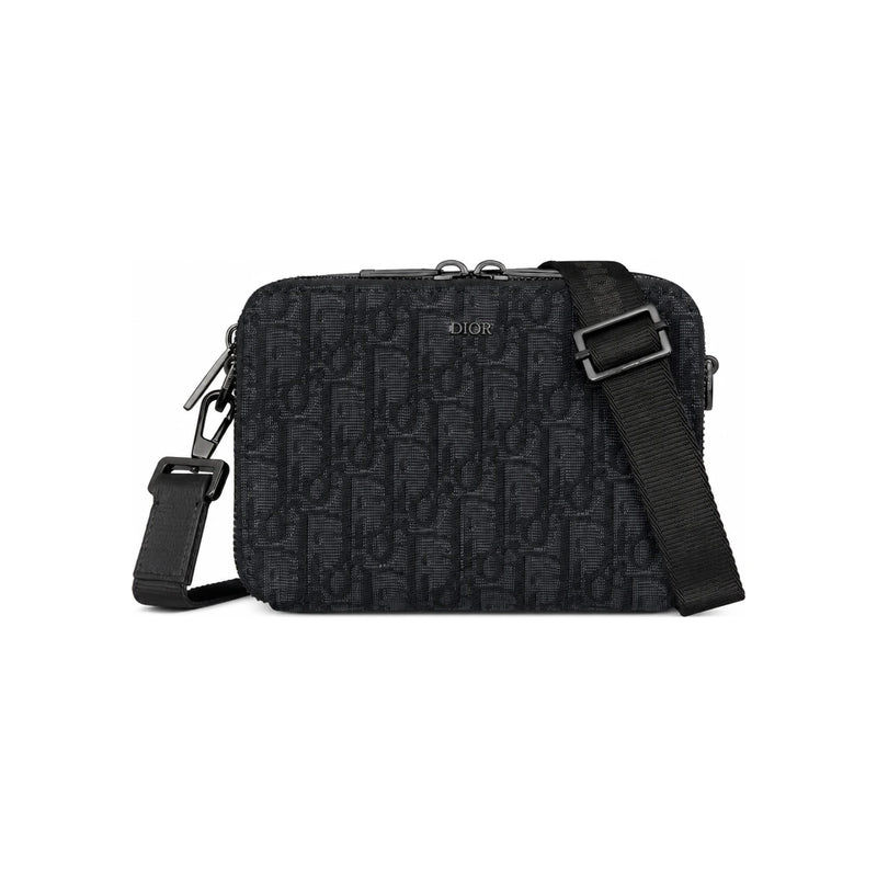 DIOR Beige Black Oblique Jacquard Strap Zip Pouch