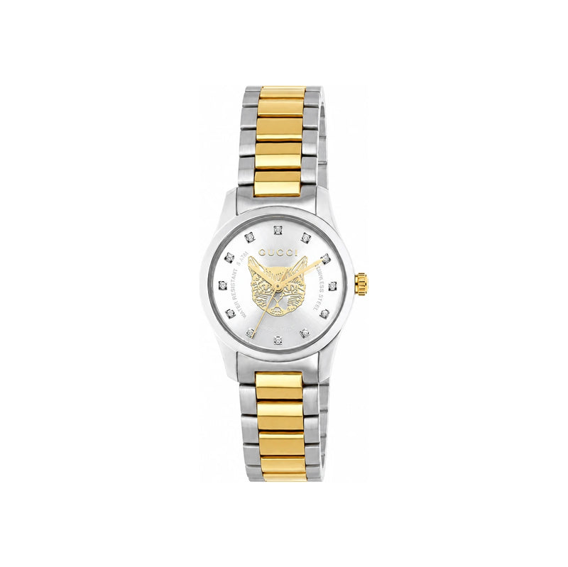 GUCCI Silver Gold Metal G-Timeless Cat Watch Women’s Wristwatch YA1265016