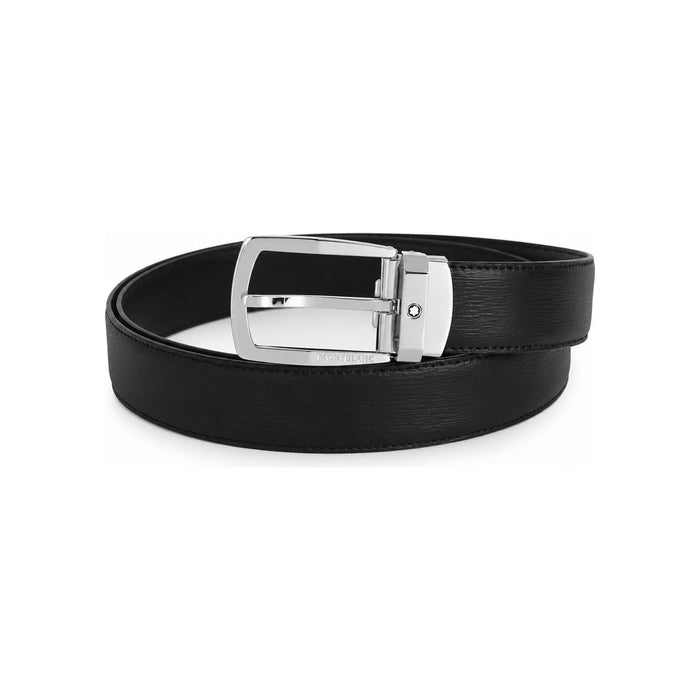 Montblanc Black Leather 30mm Belt with Trapeze Buckle