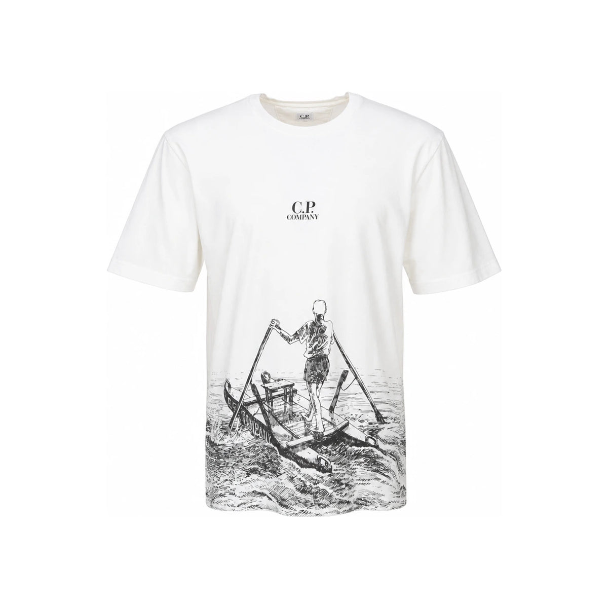 CP Company Artwork Logo White T-Shirt 18CMTS318A 005431G 103