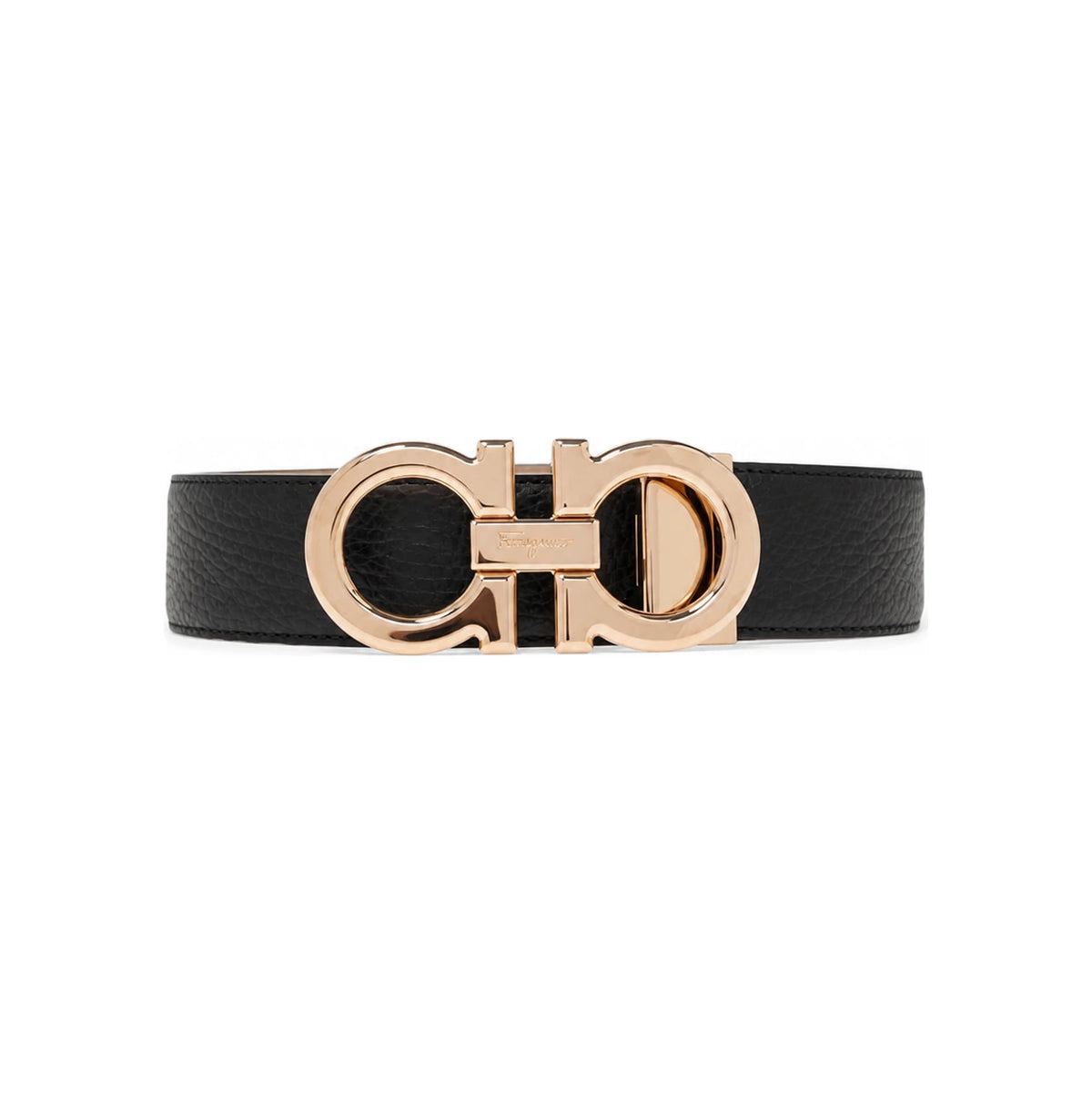 Ferragamo Gold Gancini Reversible Leather Belt Black/Beige