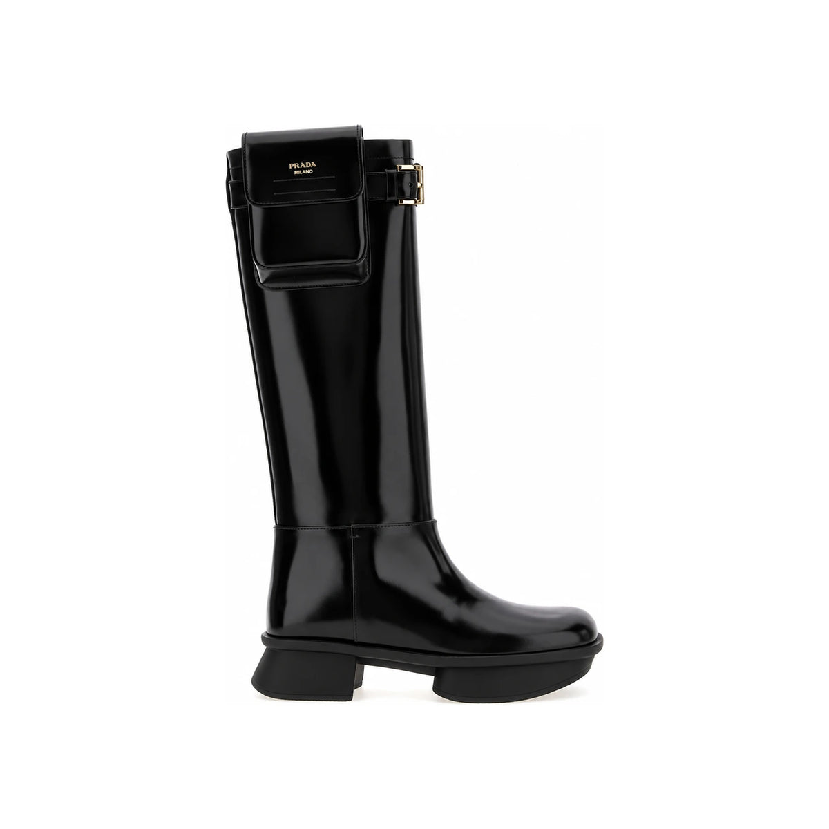 PRADA Black Leather Mid-Calf Boots