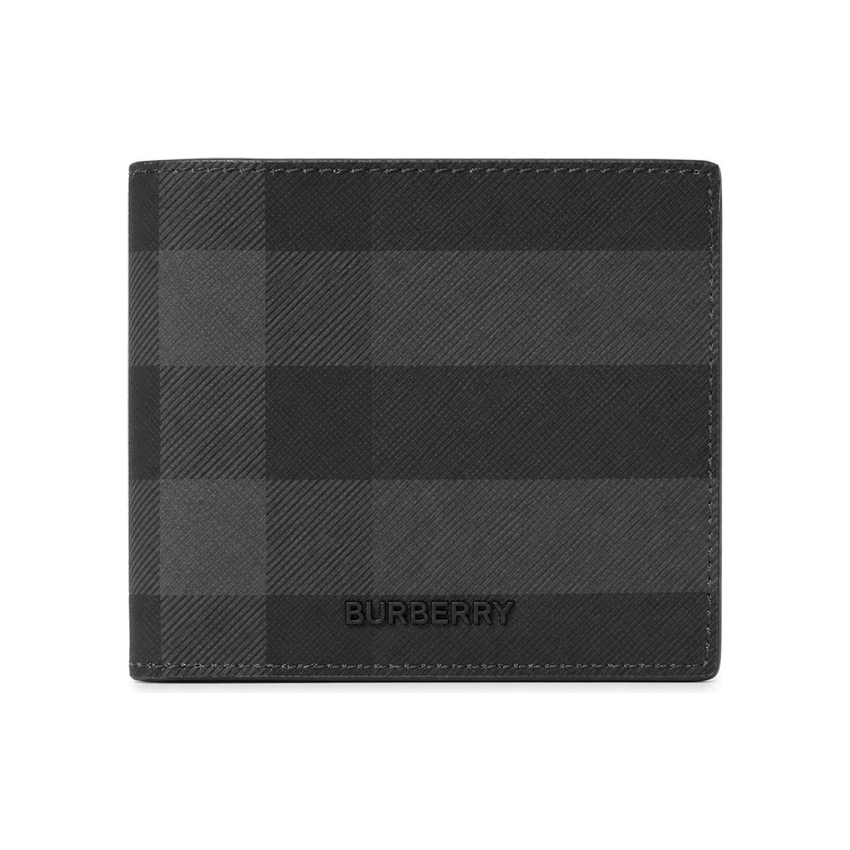 BURBERRY Tartan Check Leather Bifold Wallet Charcoal