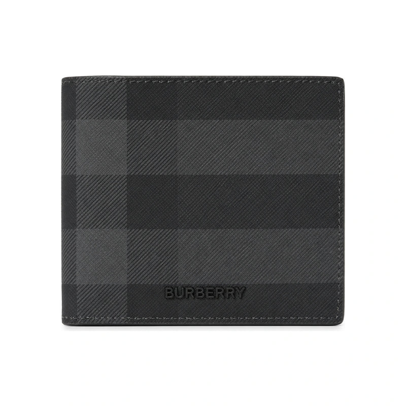 BURBERRY Tartan Check Leather Bifold Wallet Charcoal