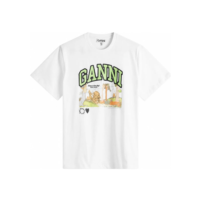 GANNI Relaxed Fit Short Sleeve T-Shirt White T4288 151