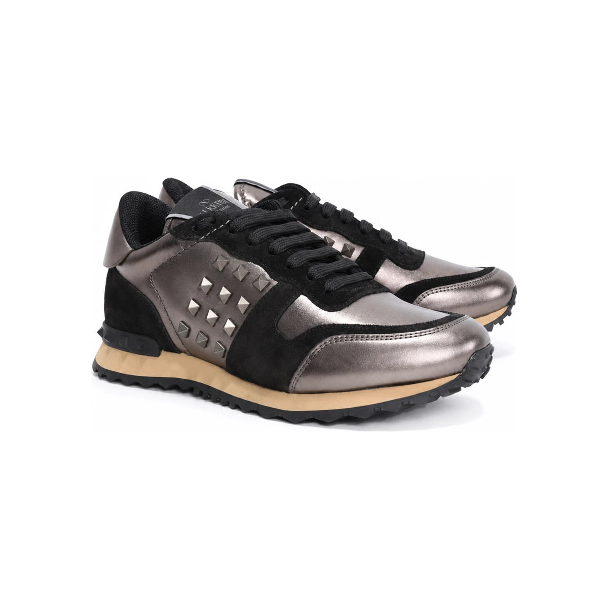 VALENTINO Rockstud Black Leather Sneakers Unisex