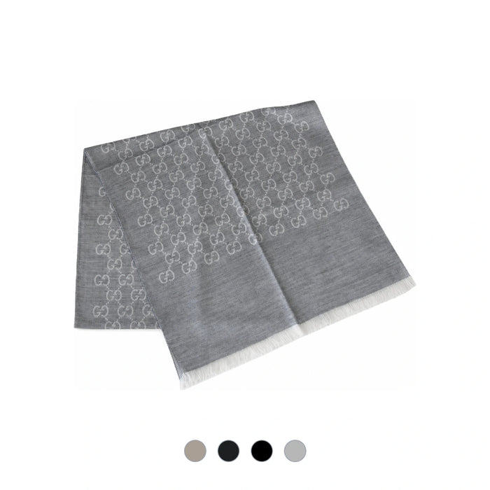 GUCCI GG Jacquard Wool Silk Reversible Scarf Unisex 165904