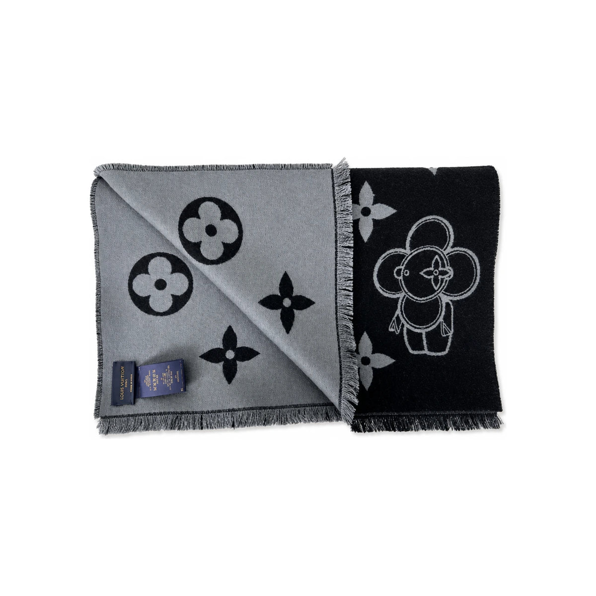 Louis Vuitton Monogram Vivienne Wool Scarf Dark Gray Unisex