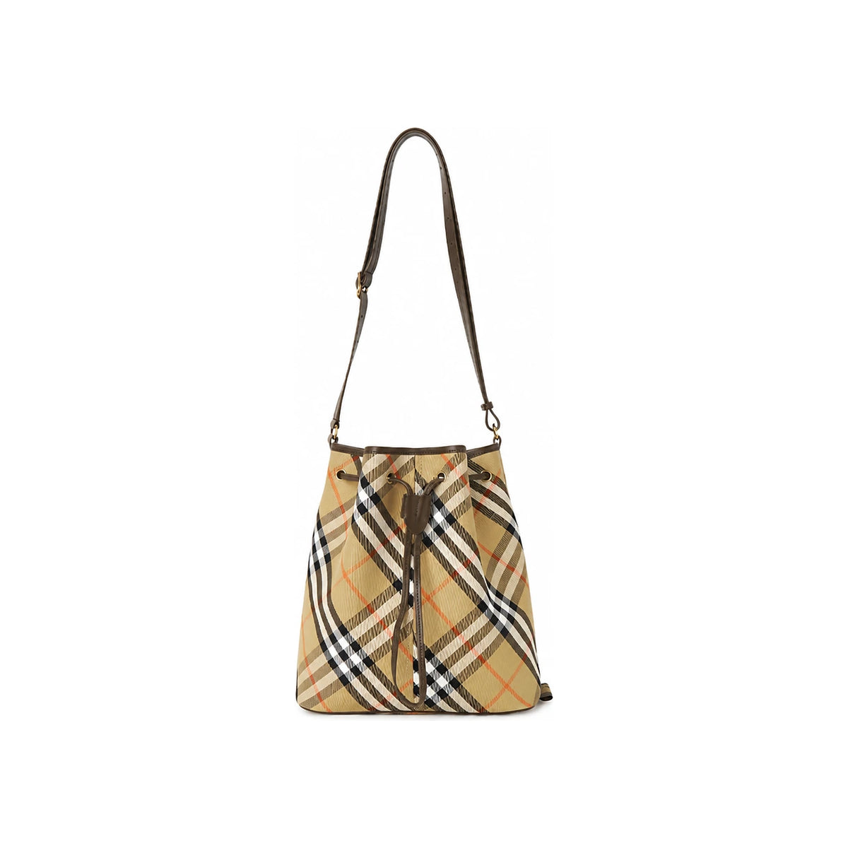 BURBERRY Check Drawstring Bucket Shoulder Bag for Women 8093869