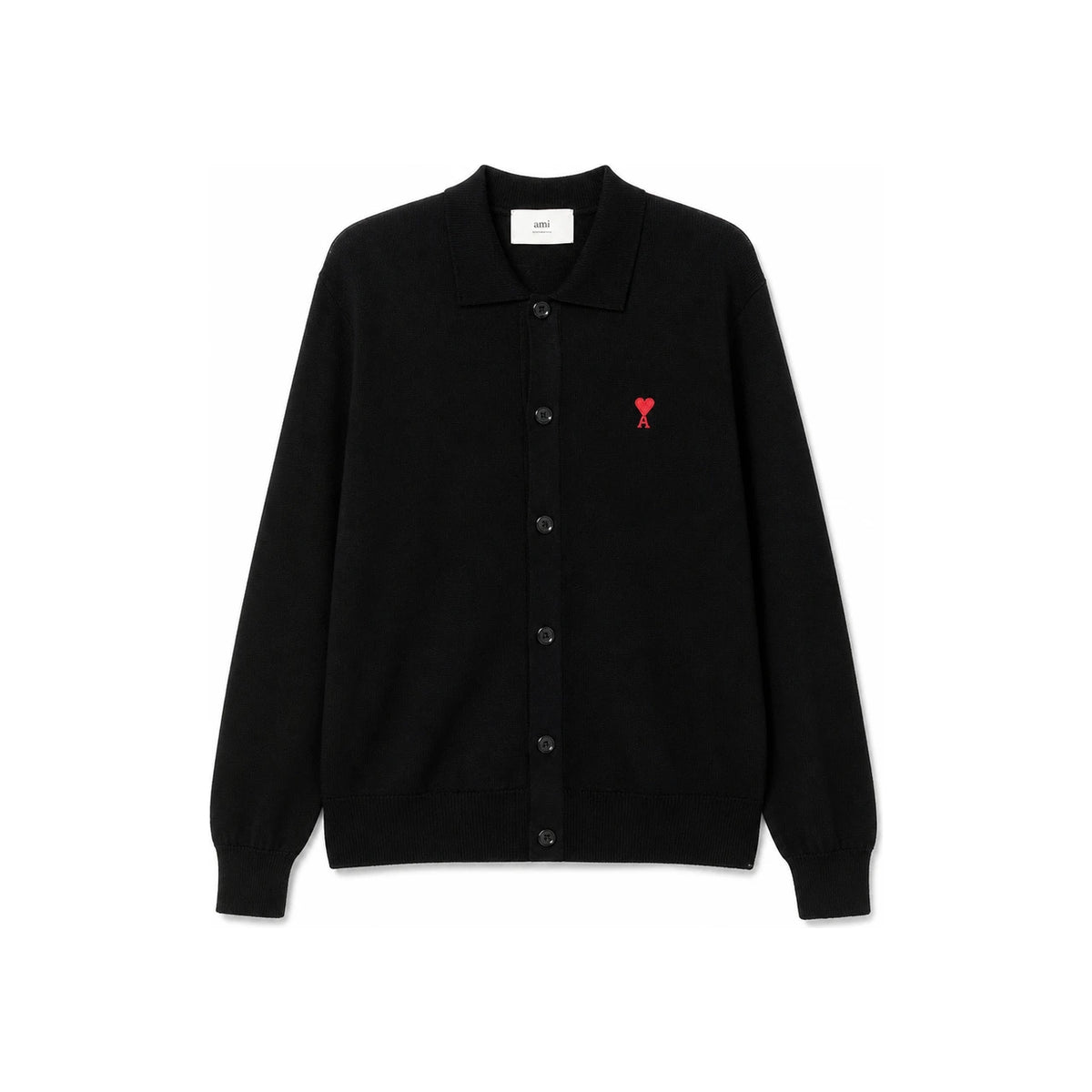AMI Small Heart Logo Polo Knit Cardigan for Men Black