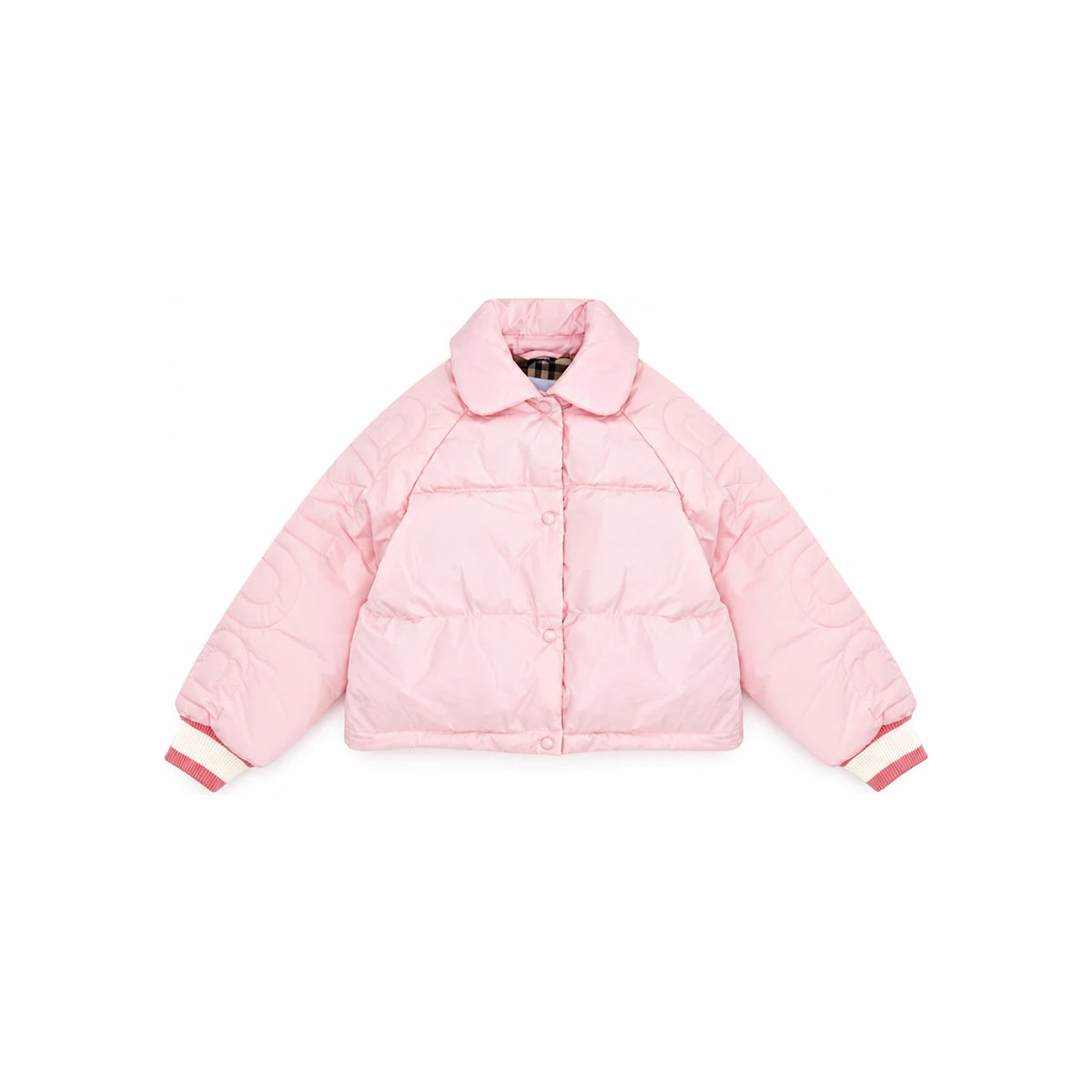 BURBERRY Light Pink Logo Quilted Down Jacket Women