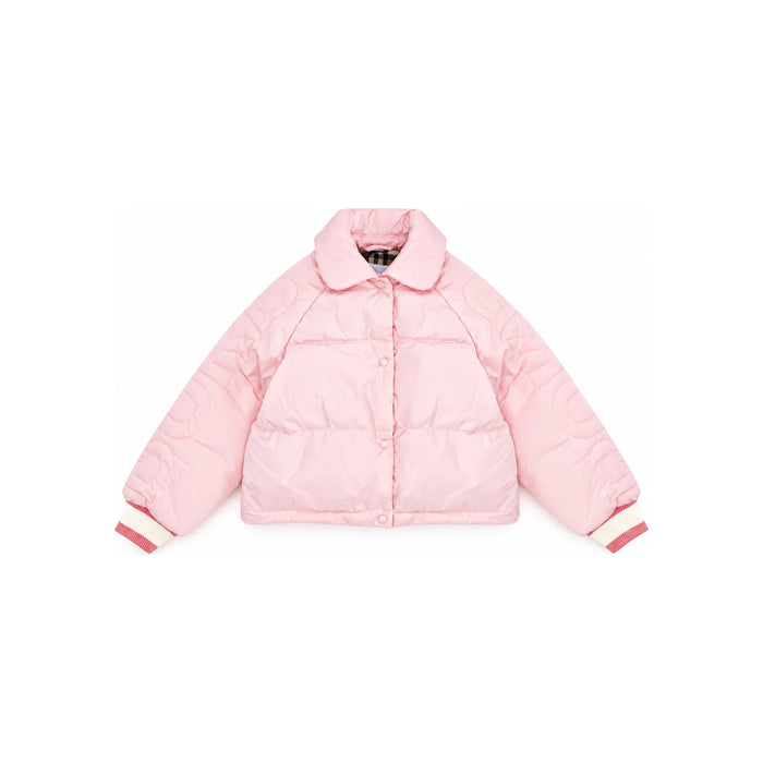 BURBERRY Light Pink Logo Quilted Down Jacket Women