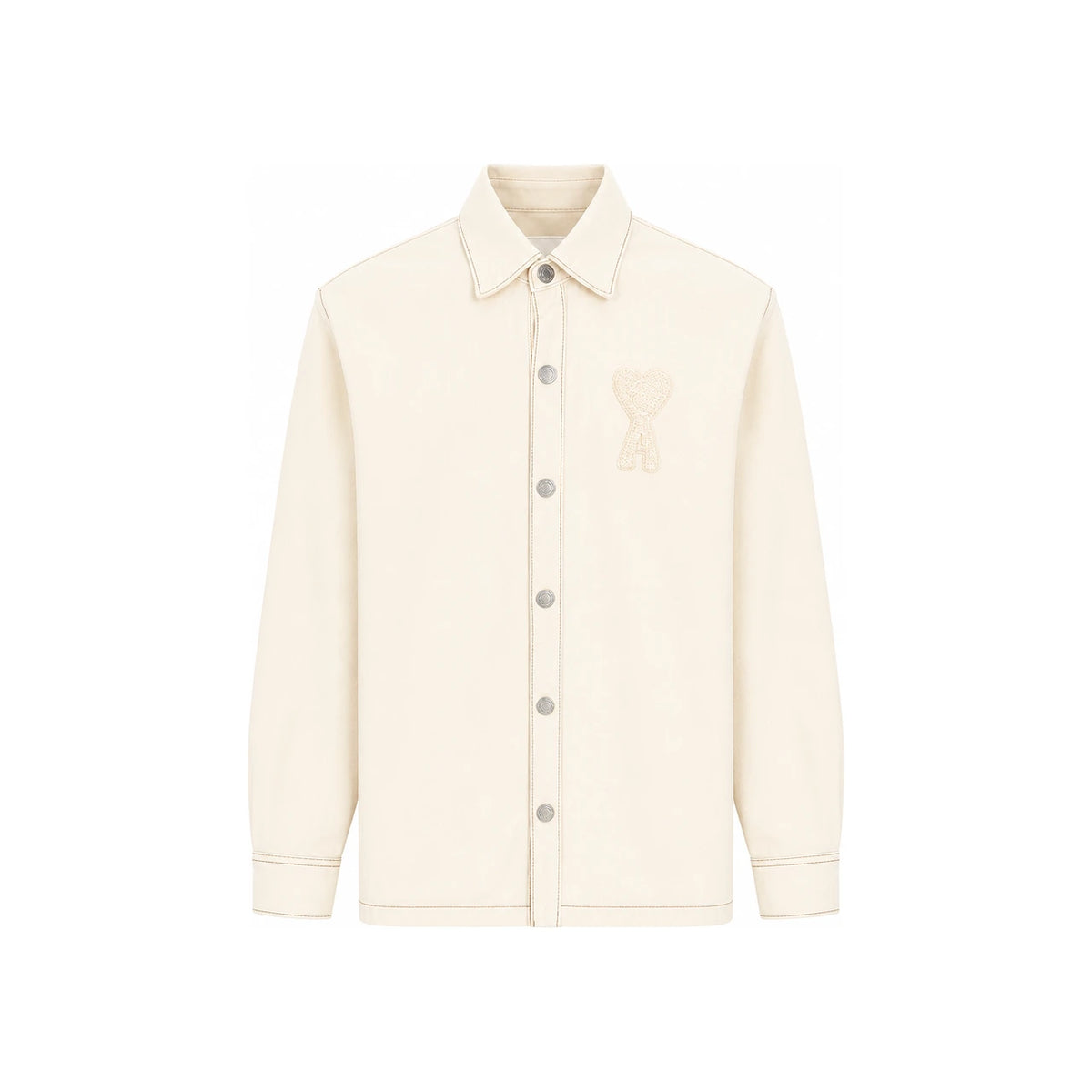 AMI Tonal Crochet Heart Logo Topstitch Long-Sleeve Men's Shirt