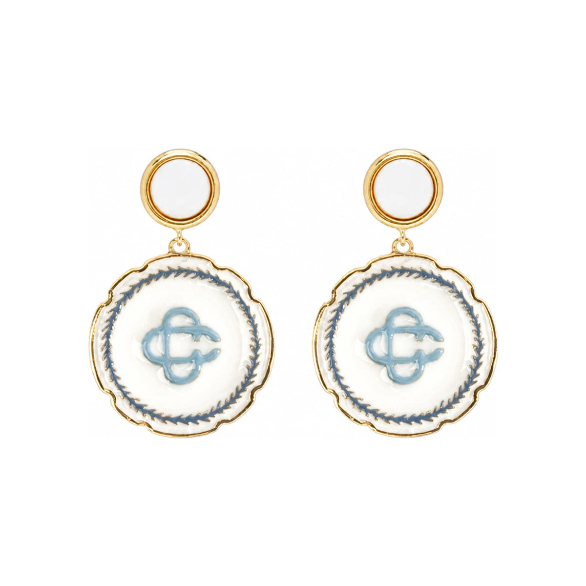 Casablanca Enamel Logo Pearl Earrings
