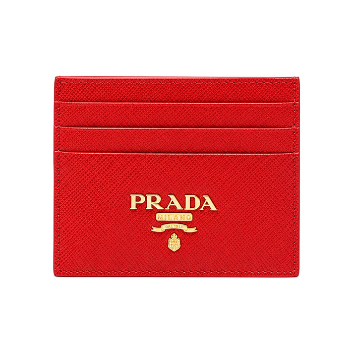 PRADA Saffiano Leather Metal Logo Card Holder Black