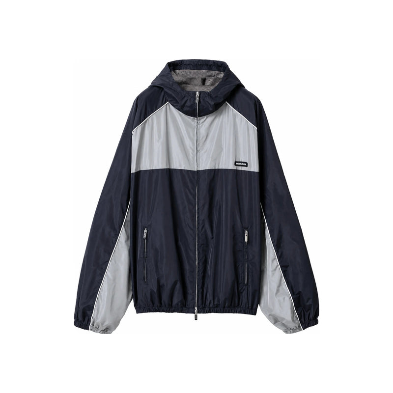 Miu Miu Technical Silk Hooded Jacket Blue-Red-Gray ML1220 163P F097B