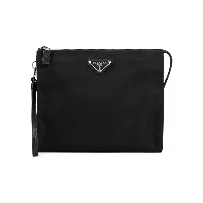 PRADA Re-Nylon and Leather Clutch Black