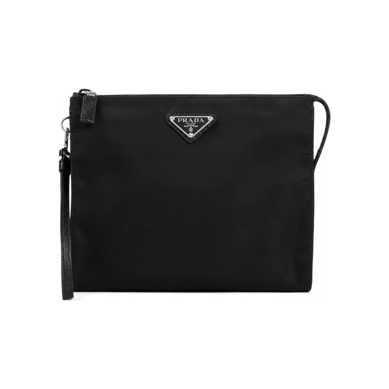 PRADA Re-Nylon and Leather Clutch Black