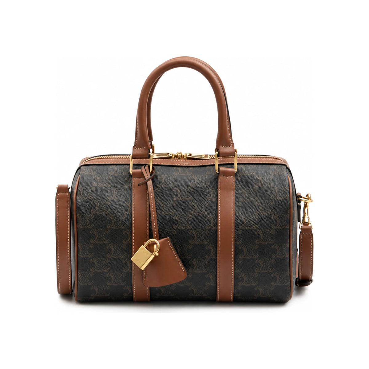 CELINE Medium Boston Triomphe Canvas Calfskin Tote Bag Tan
