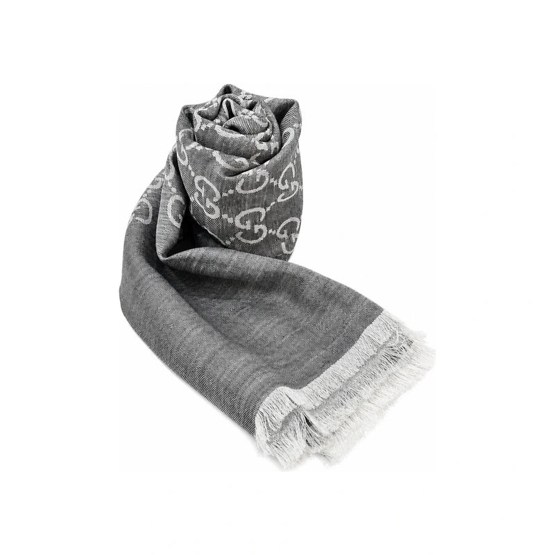 GUCCI Jacquard GG Wool Silk Two-Tone Scarf 165904 3G646 1400