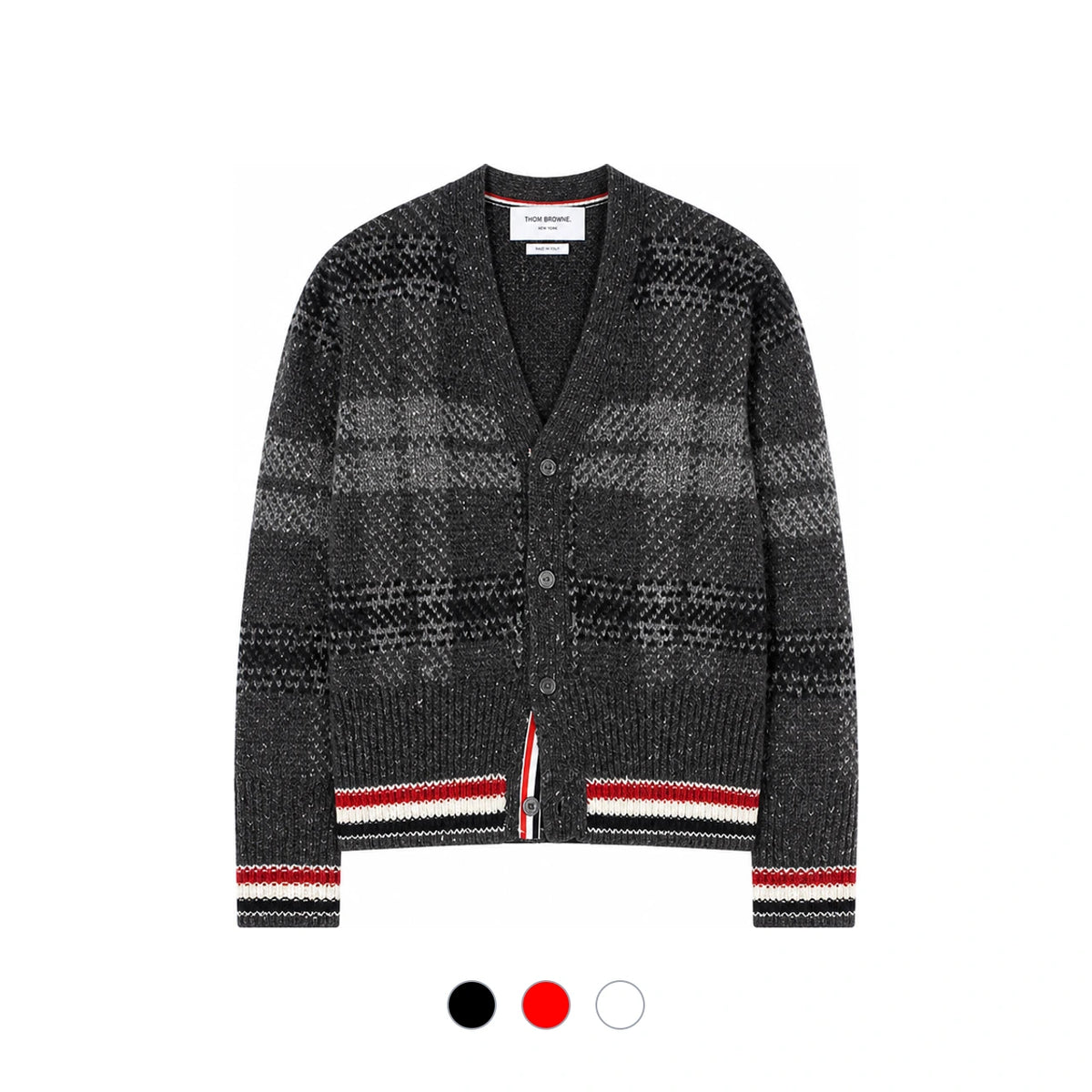 THOM BROWNE Men's Tartan Check Mohair Tricolor Stripe Cardigan MKC431A
