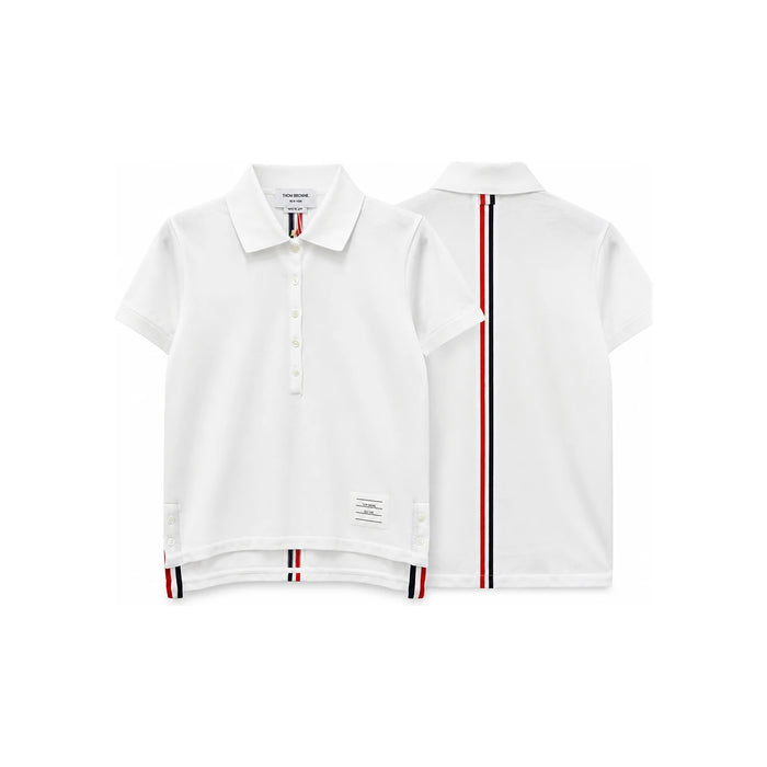 THOM BROWNE Classic Back Logo Tricolor Stripe Short Sleeve Polo Tee