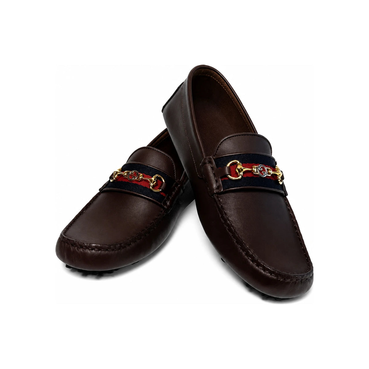 GUCCI Web Driving Loafers Dark Brown Leather Unisex 624698 1XH10