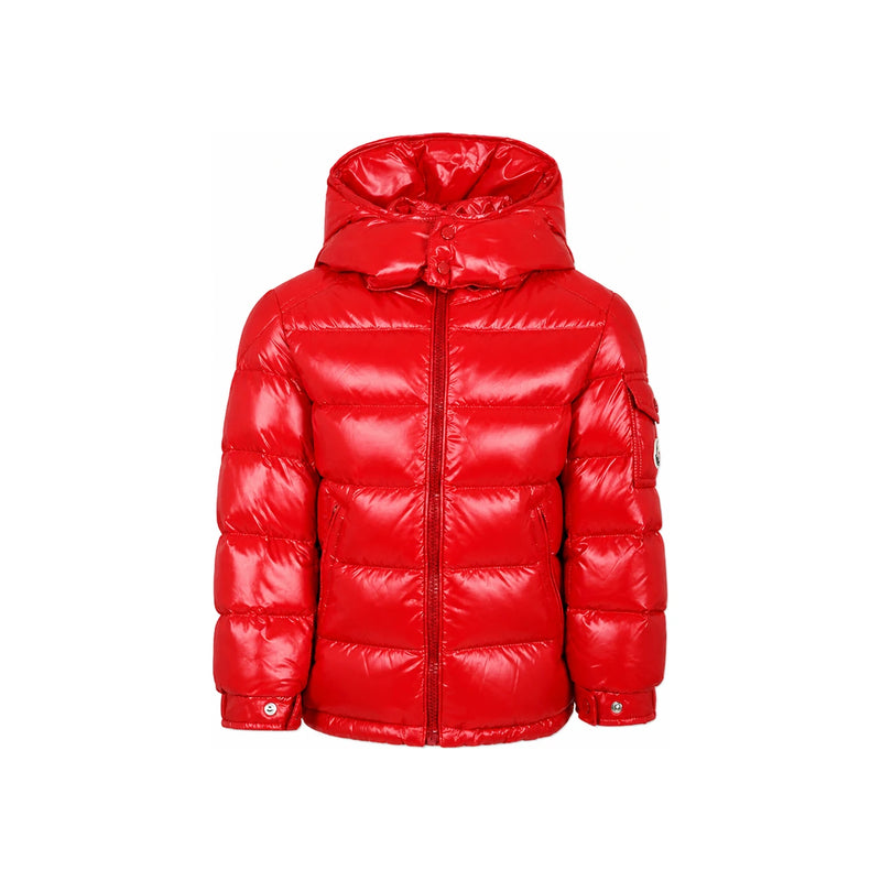 Moncler Red New Maya Logo Patch Down Puffer Jacket Women