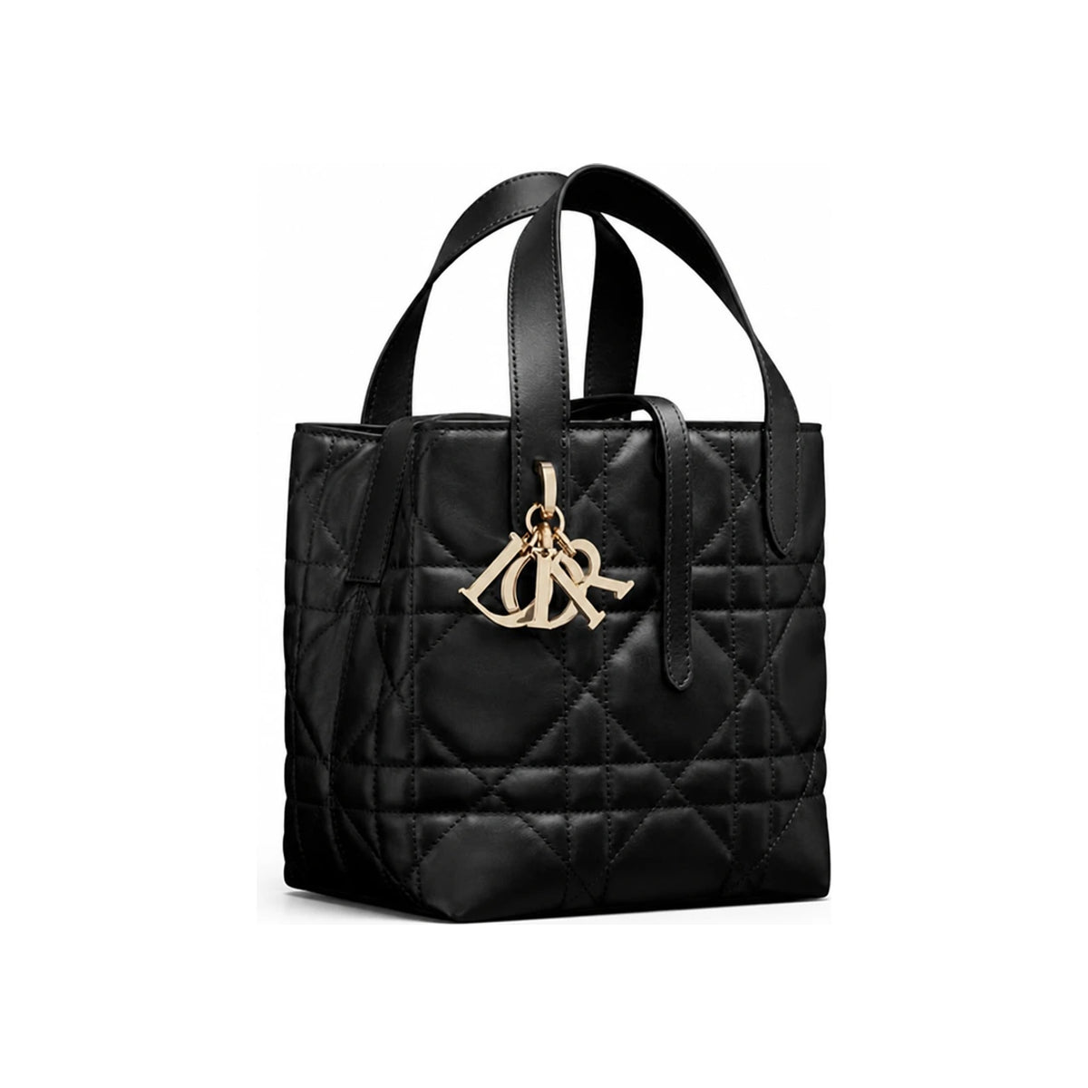 DIOR Gray Flannel Macro Cannage Calfskin Vertical Tote Bag Small