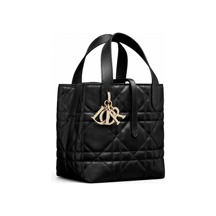DIOR Gray Flannel Macro Cannage Calfskin Vertical Tote Bag Small