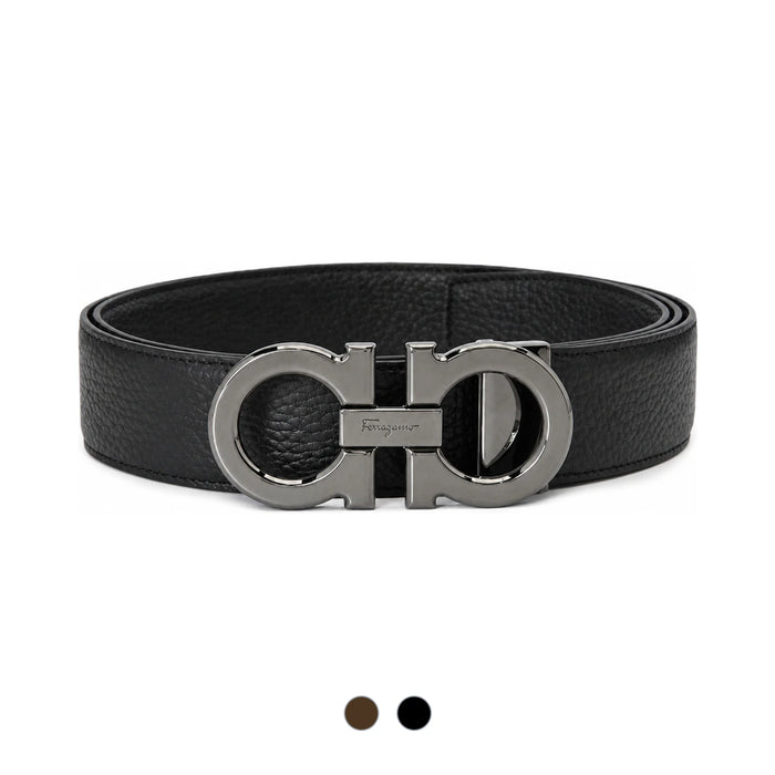 Ferragamo Gancini Reversible Leather Belt Black Brown Men Pre-Cut
