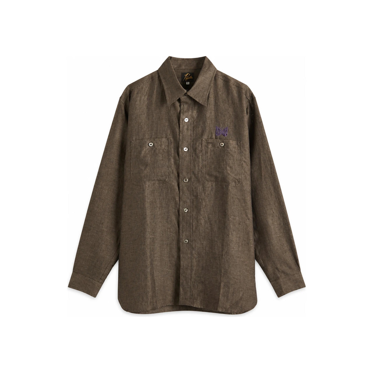 NEEDLES Men’s Chambray Work Long Sleeve Shirt QV291C CHARCOAL