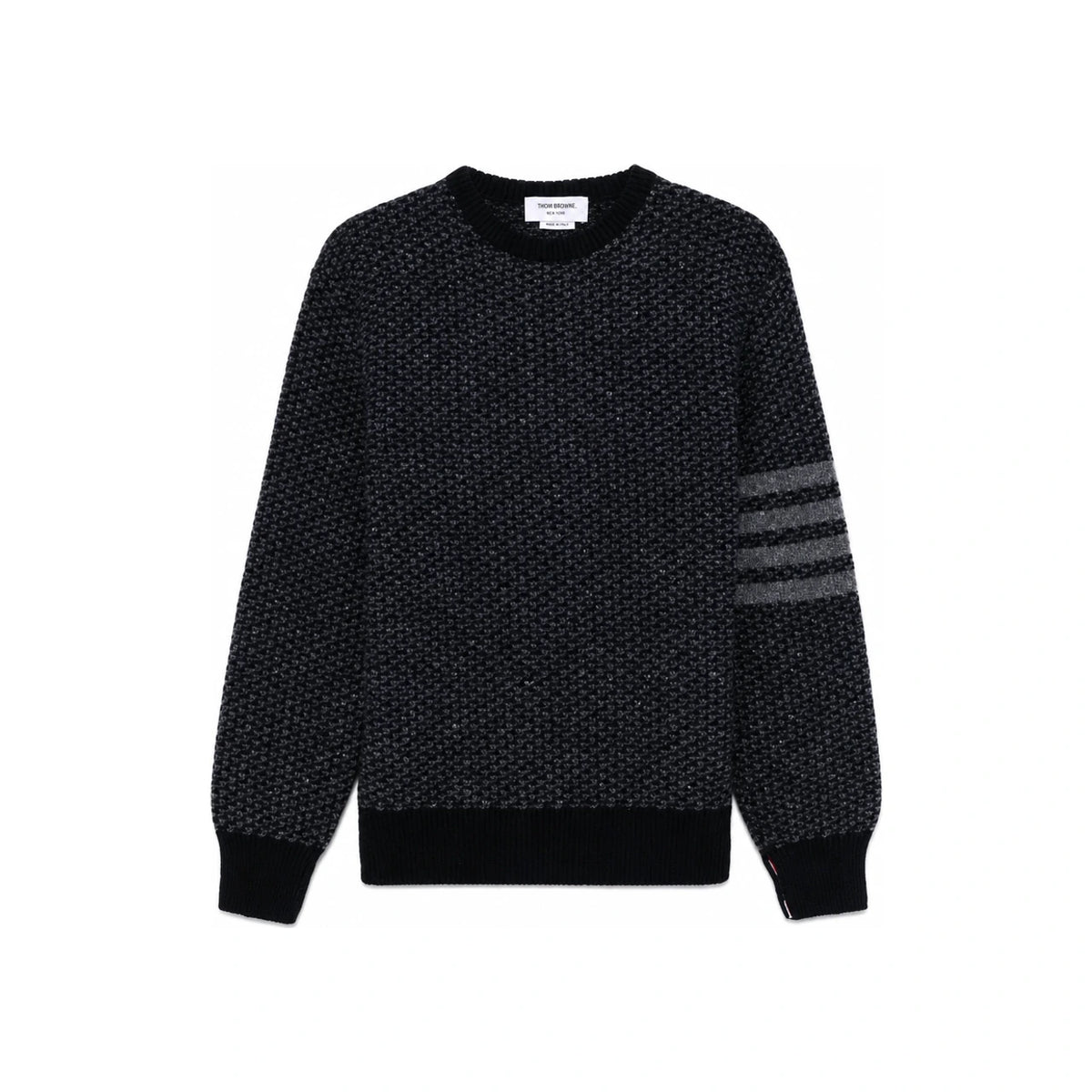 THOM BROWNE Mohair Tweed Crewneck Knit Sweater Men Navy