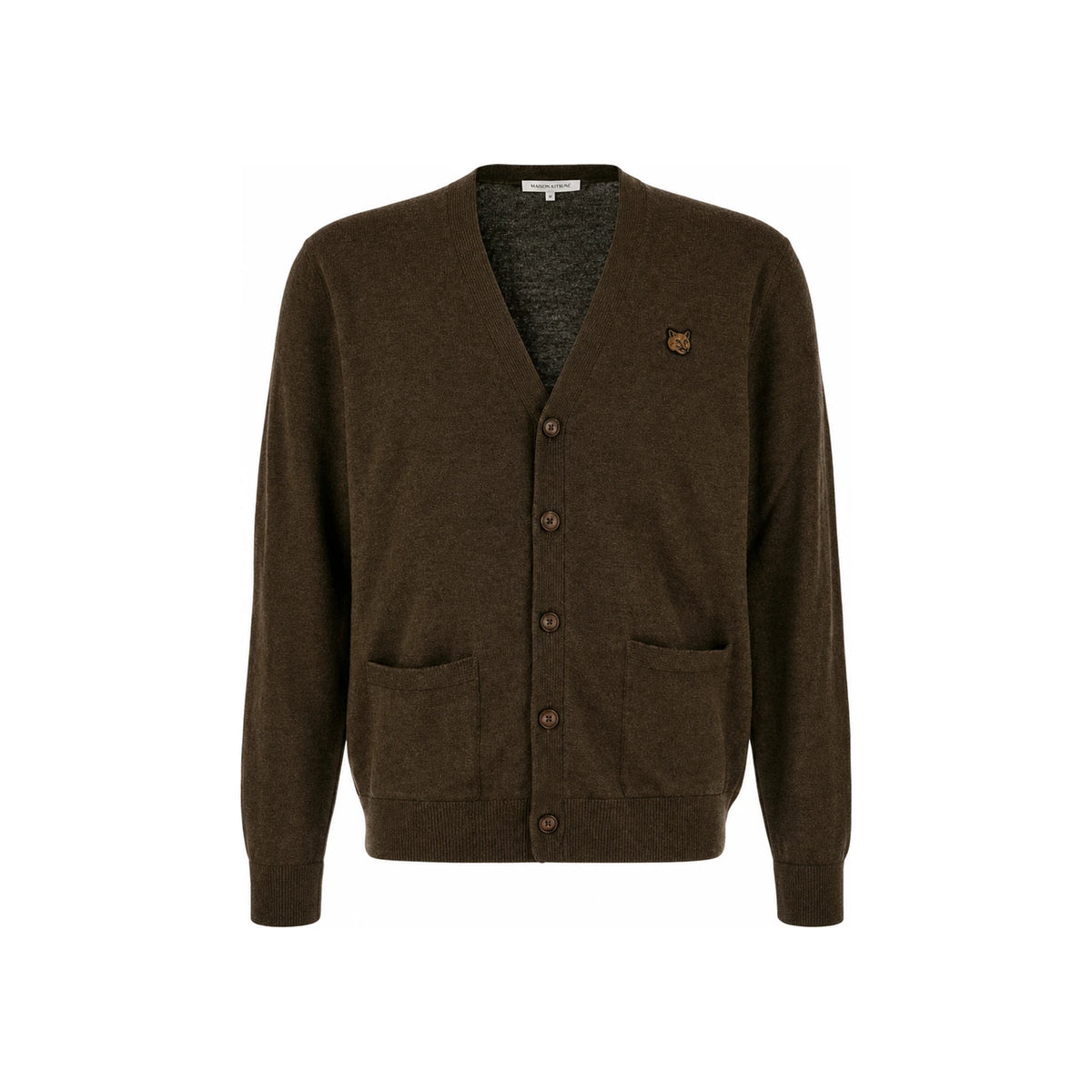 Maison Kitsune Fox Head Cardigan Khaki Wool Men's Knit