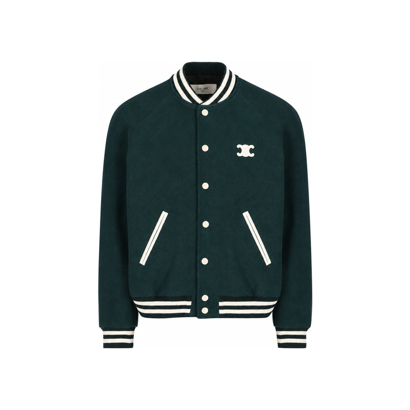 CELINE Triomphe Logo Stadium Teddy Bomber Jacket Green