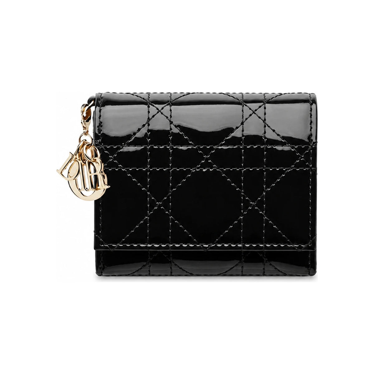 DIOR Lady Dior Lotus Card Holder Wallet Black Leather
