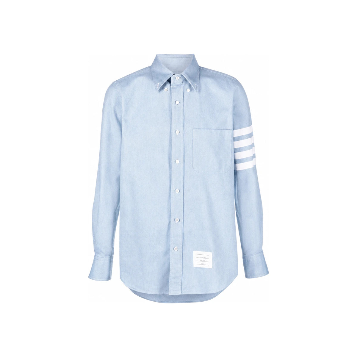 THOM BROWNE Solid Flannel 4-Bar Name Tag Straight Fit Long Sleeve Shirt