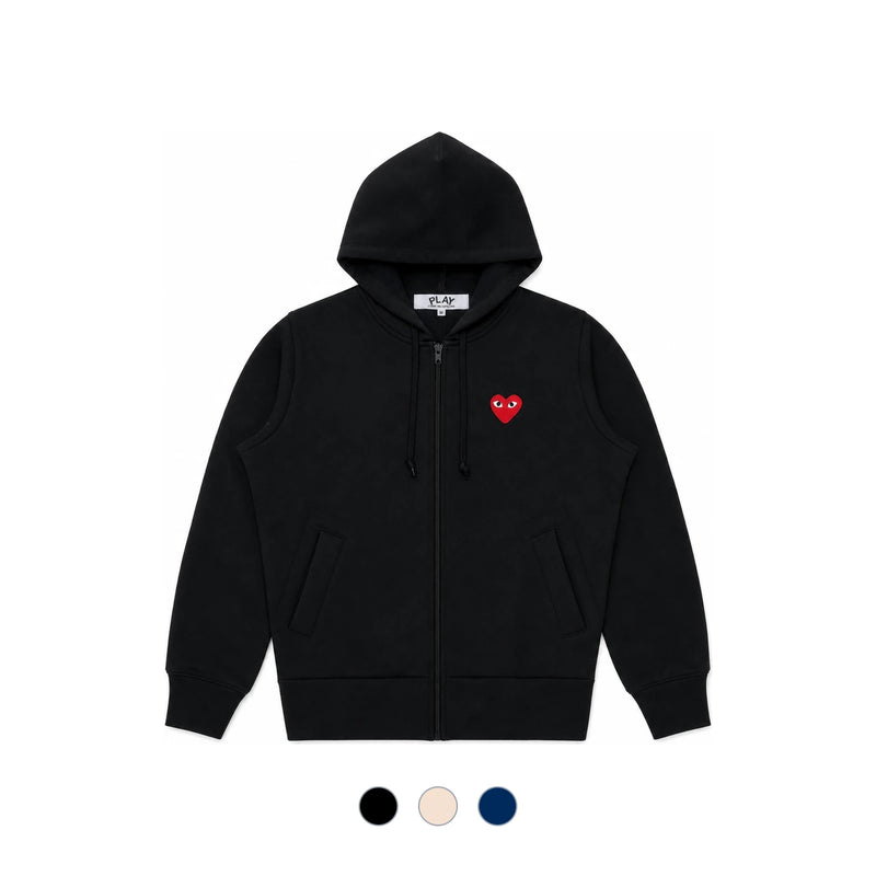 Comme des Garcons Unisex Red Heart Patch Zip-Up Hoodie AX T172 051 BLACK