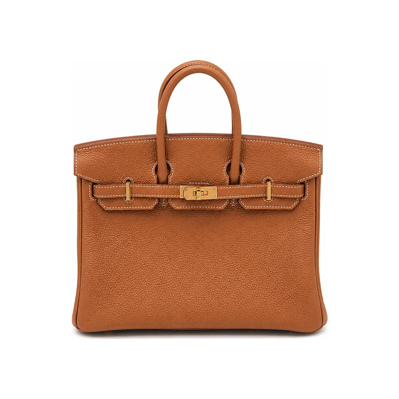 HERMES Gold Togo Leather Birkin 25 Tote Bag with Gold Hardware