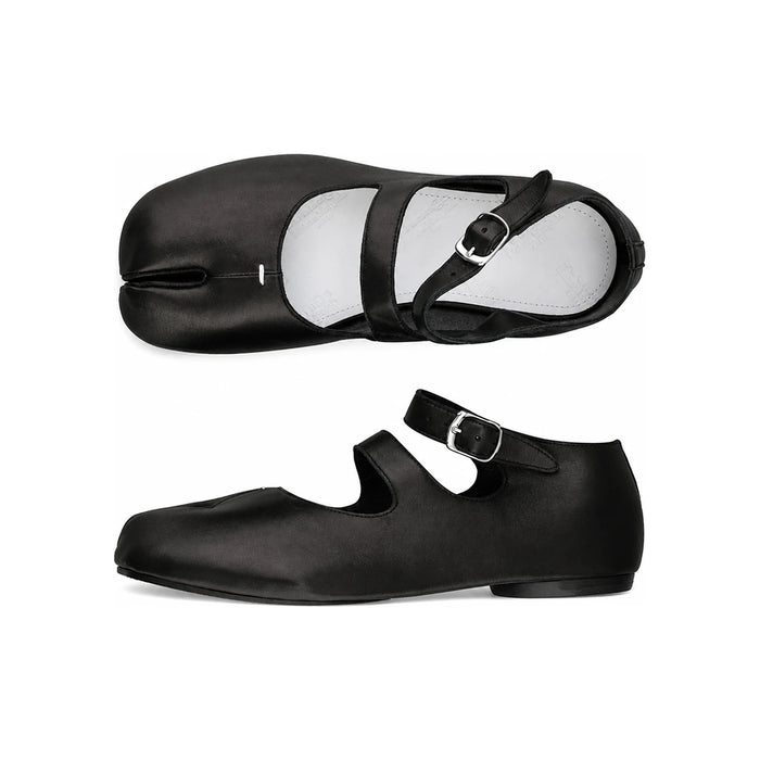 Maison Margiela Tabi Split Toe Leather Black Women's Ballet Flats