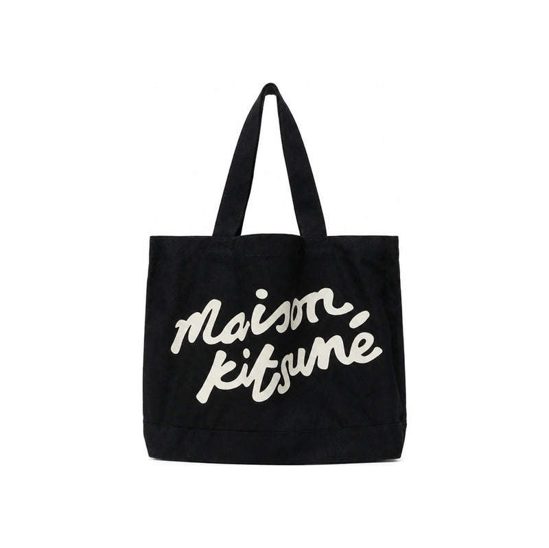 Maison Kitsune Handwriting Logo Canvas Tote Bag Black OW05124 WW9042 P199