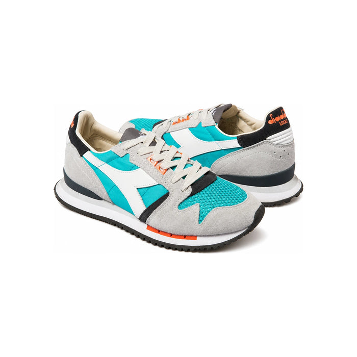 Diadora Gray Sky Blue Nylon Low Top Sneakers C5150
