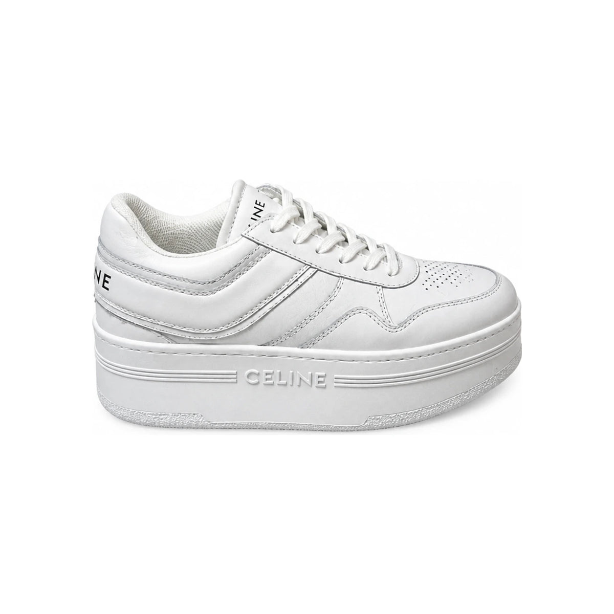 CELINE Wedge Block Calfskin Low Top Sneakers White
