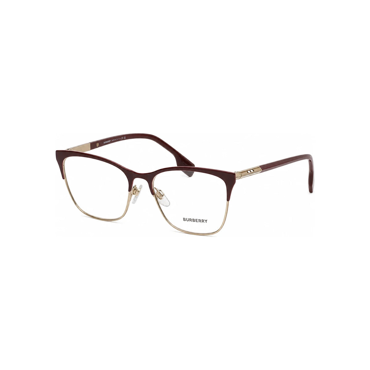 BURBERRY Burgundy Gold Half-Rim Square Cat-Eye Eyeglass Frames BE1362 1292